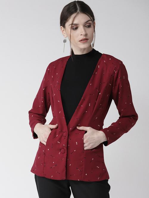 wine arrow print casual blazer - 15818392 - Very Small Image - 1