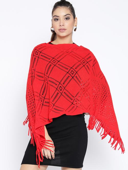 fringe detail viscose poncho - 15818982 - Very Small Image - 1