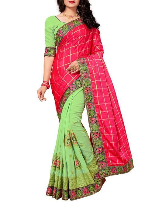 checkered embroidered half & half saree - 15819211 - Very Small Image - 1