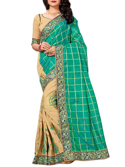 checkered embroidered half & half saree with blouse - 15819217 - Very Small Image - 1