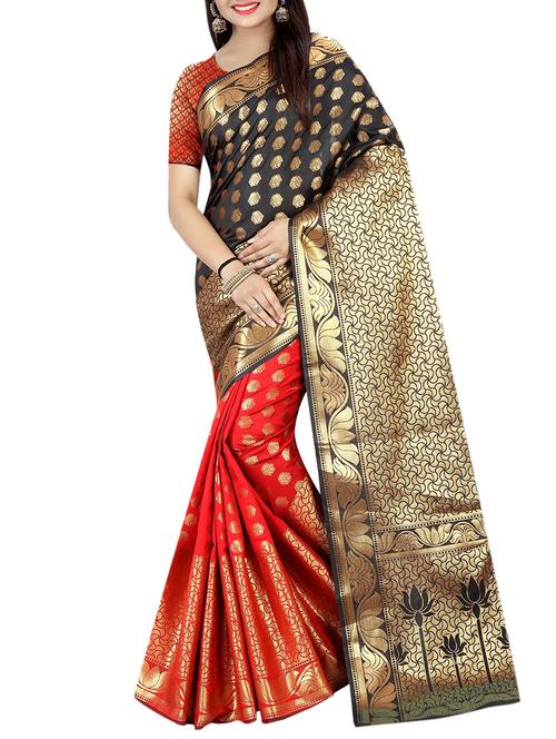 half and half zari black banarasi saree with blouse - 15819448 - Very Small Image - 1