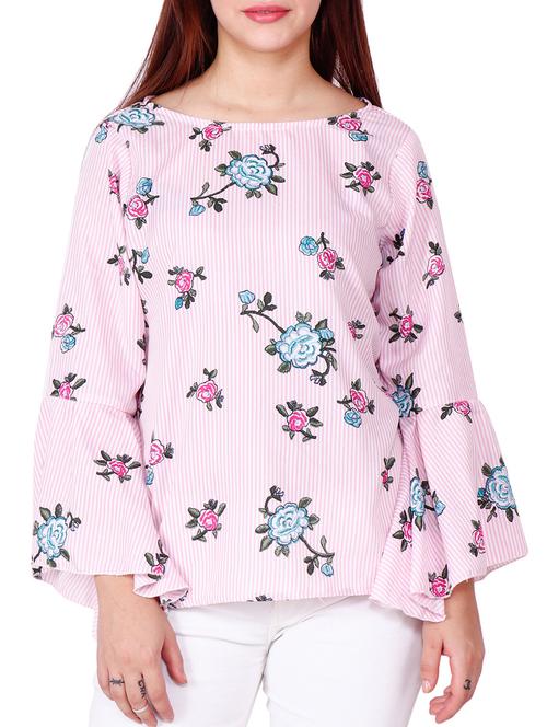 floral striped bell sleeved top - 15819518 - Very Small Image - 1