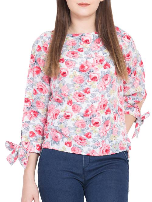 floral side tie up sleeved top - 15819530 - Very Small Image - 1