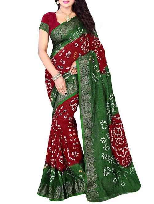 contrast jacquard border bandhani saree - 15819578 - Very Small Image - 1