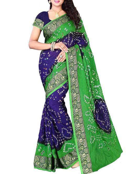 contrast jacquard border bandhani saree - 15819581 - Very Small Image - 1