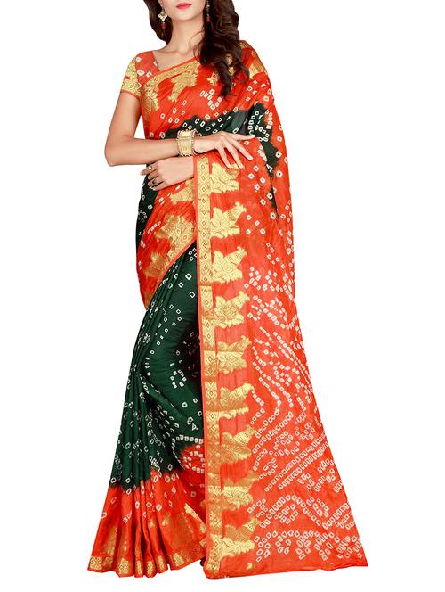 floral zari border bandhani saree - 15819610 - Very Small Image - 1