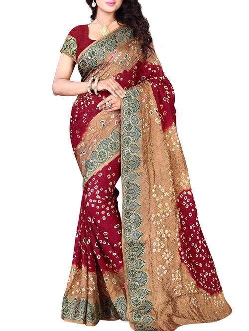 contrast jacquard border bandhani saree - 15819691 - Very Small Image - 1