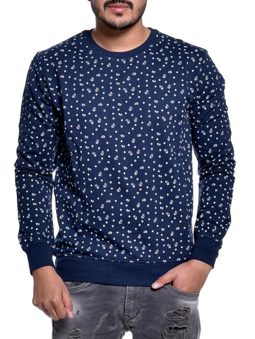 navy blue viscose all over print sweatshirt - 15823472 - Very Small Image - 1