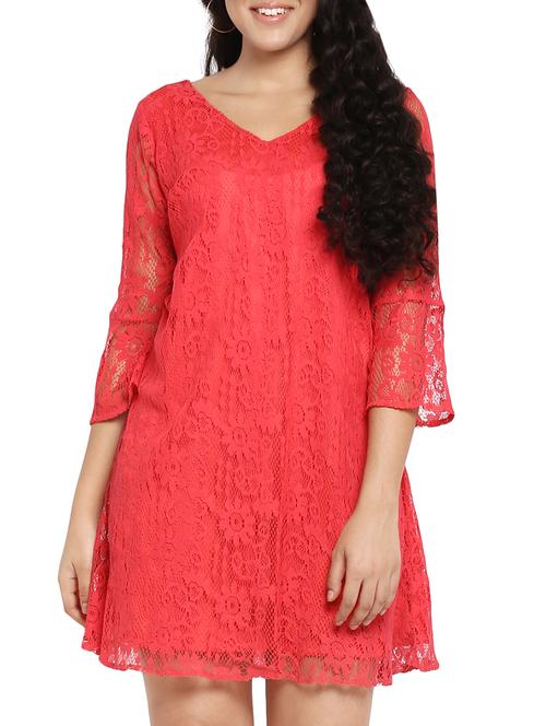 v-neck lace a-line dress - 15824334 - Very Small Image - 1