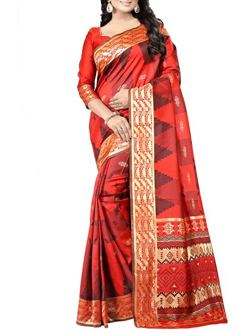 self design banarasi saree with blouse - 15826354 - Very Small Image - 1