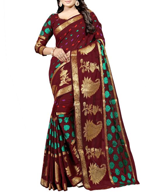 self design banarasi saree with blouse - 15826357 - Very Small Image - 1