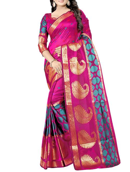 self design banarasi saree with blouse - 15826359 - Very Small Image - 1