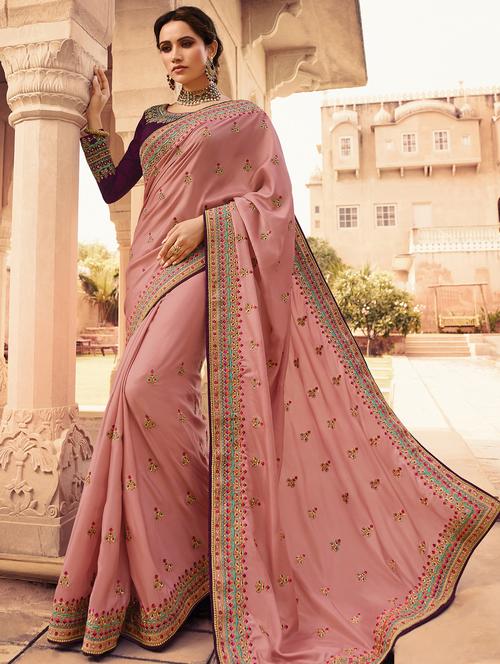 floral embroidered saree with blouse - 15827115 - Very Small Image - 1