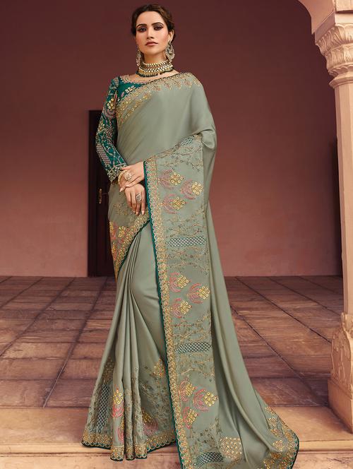 floral embroidered saree - 15827118 - Very Small Image - 1