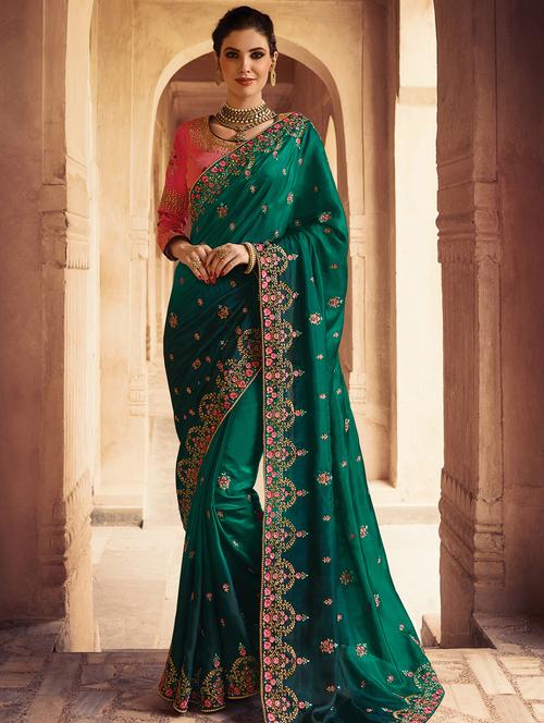 floral embroidered saree with blouse - 15827121 - Very Small Image - 1