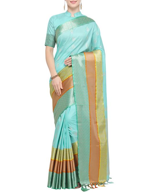 ethnic motif self design banarasi saree with blouse - 15827320 - Very Small Image - 1
