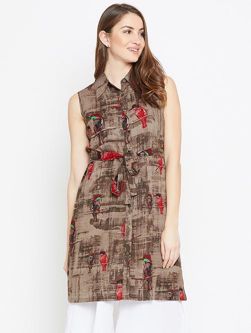 brown viscose aline kurti - 15827391 - Very Small Image - 1