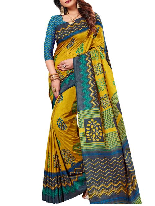 chevron border mehandi printed saree with blouse - 15827493 - Very Small Image - 1
