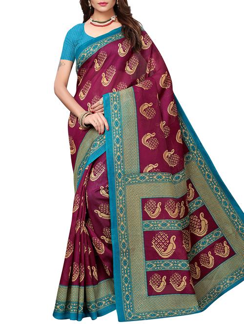 contrast border printed saree with blouse - 15827923 - Very Small Image - 1