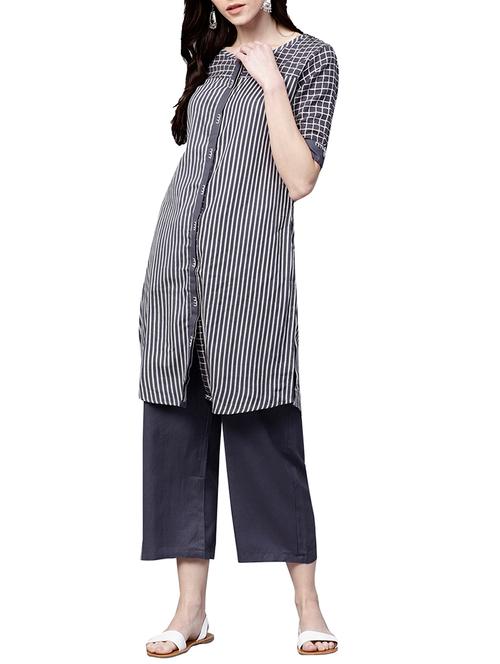 hand embroidered stripes kurta palazzo set - 15829346 - Very Small Image - 1