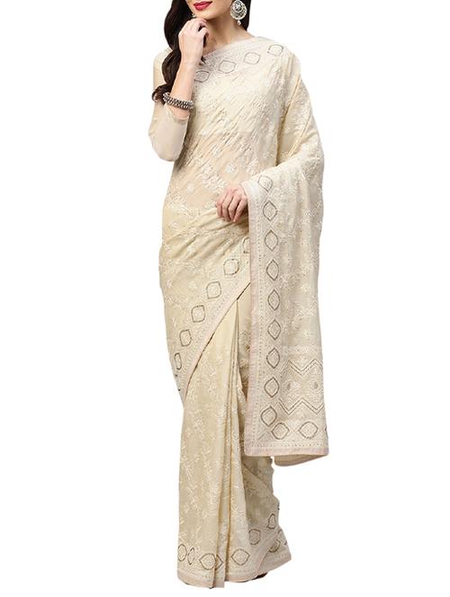 floral embroidered saree with blouse - 15830190 - Very Small Image - 1