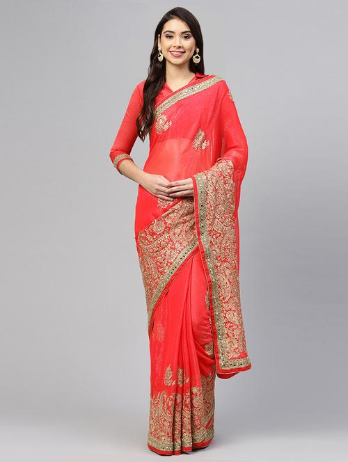 floral embellished saree with blouse - 15830200 - Very Small Image - 1