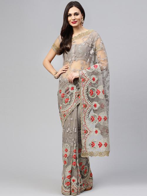 floral embroidered saree with blouse - 15830211 - Very Small Image - 1