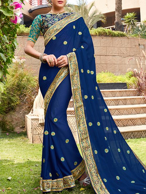 floral embroidered saree with blouse - 15830221 - Very Small Image - 1