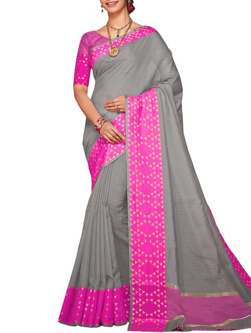 geometrical border grey kota doria saree - 15830999 - Very Small Image - 1