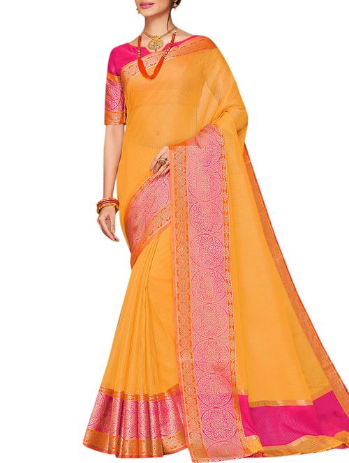 contrast zari border kota doria saree - 15831005 - Very Small Image - 1