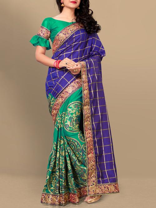 checkered embroidered half & half saree with blouse - 15831082 - Very Small Image - 1