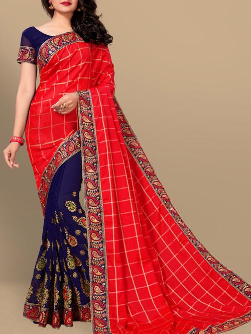 paisley embroidered half & half saree with blouse - 15831086 - Very Small Image - 1