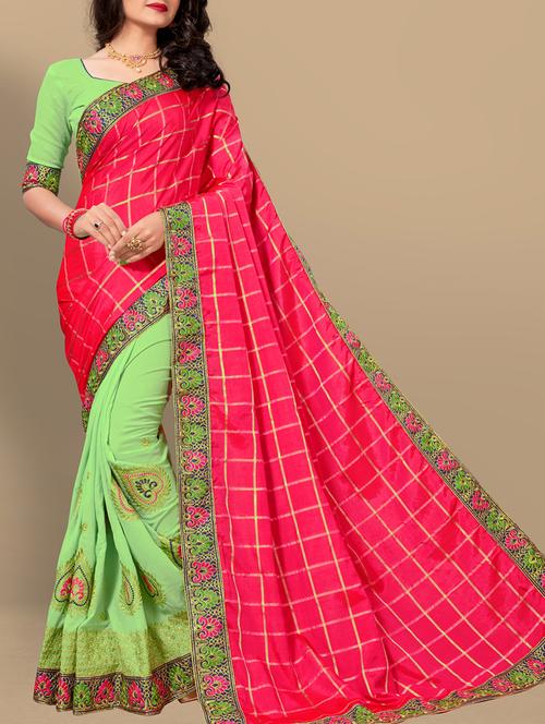checkered embroidered half & half saree with blouse - 15831219 - Very Small Image - 1