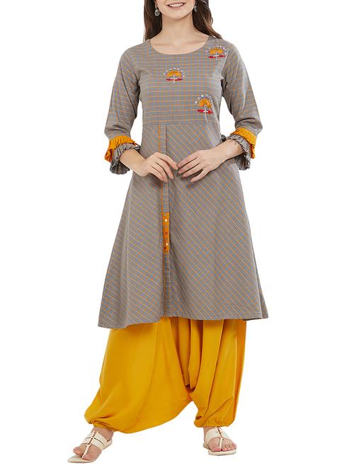 checkered a-line kurta - 15831999 - Very Small Image - 1