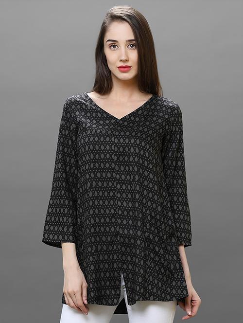 front slit v neck tunic - 15832098 - Very Small Image - 1