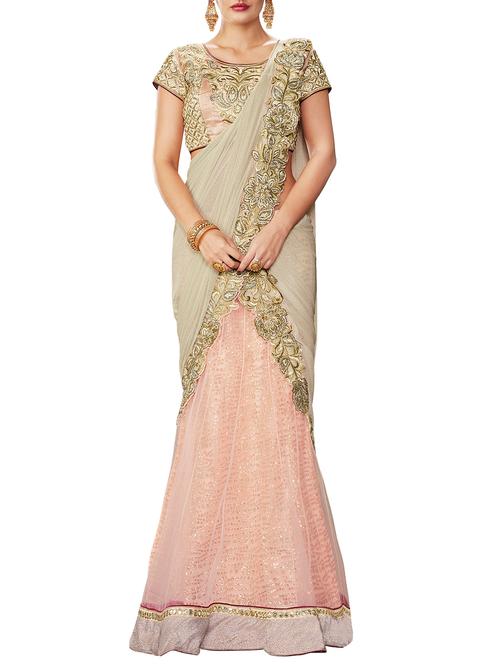 floral embroidered border pink lehenga saree with blouse - 15832168 - Very Small Image - 1