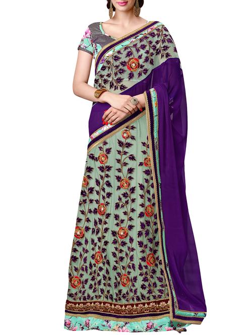 floral patchwork sea green lehenga saree with blouse - 15832179 - Very Small Image - 1