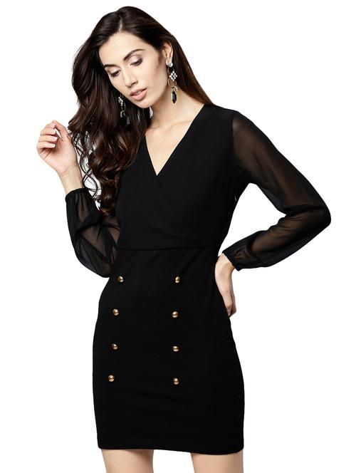 v-neck button detail sheath dress - 15832886 - Very Small Image - 1