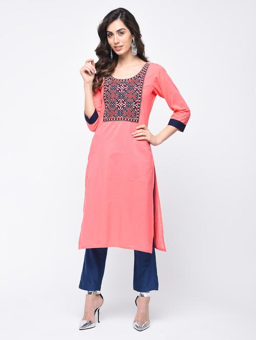 ethnic motif embroidered straight kurta - 15832977 - Very Small Image - 1