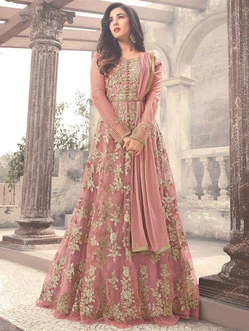 Embroidered semi-stitched anarkali suit - 15833040 - Very Small Image - 1