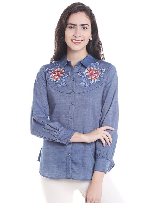 embroidered curved hem shirt - 15835255 - Very Small Image - 1