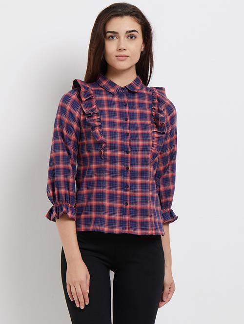 ruffle detail checkered shirt - 15835319 - Very Small Image - 1