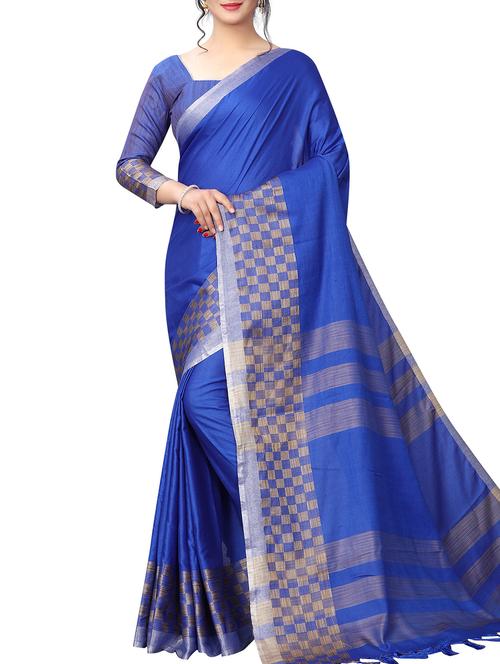 checkered woven saree with blouse - 15835498 - Very Small Image - 1