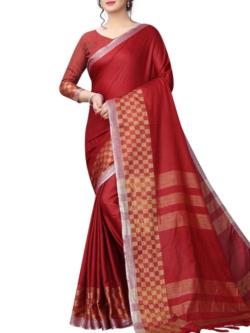 checkered woven saree with blouse - 15835506 - Very Small Image - 1