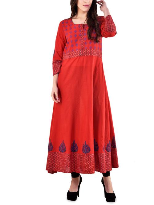 block printed anarkali kurta - 15836110 - Very Small Image - 1