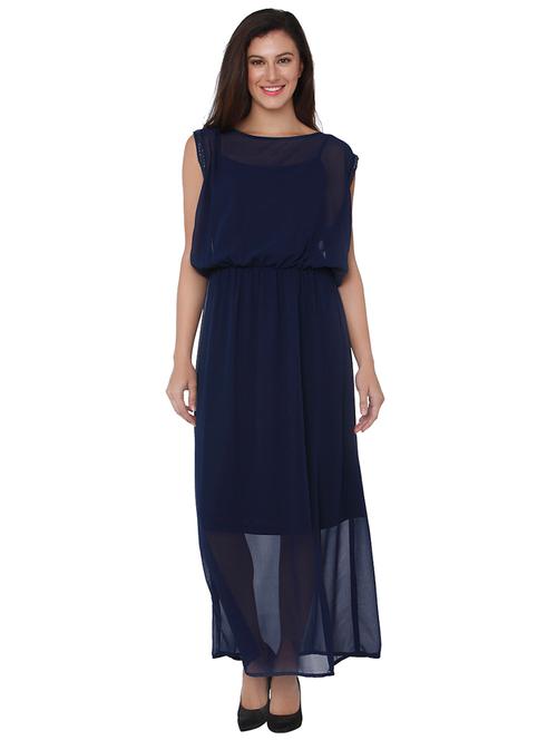 navy blouson sheer maxi dress - 15836547 - Very Small Image - 1
