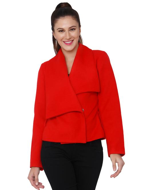 hot red stylized collar jacket - 15836715 - Very Small Image - 1