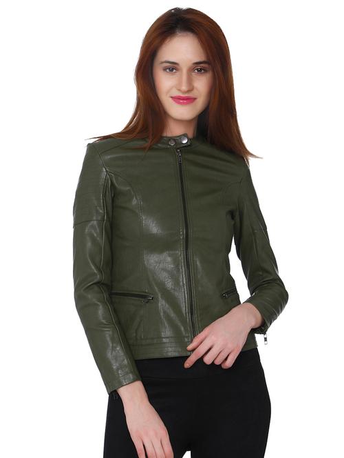 moss green leatherette jacket - 15836742 - Very Small Image - 1