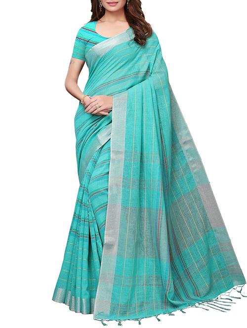 handloom striped saree with blouse - 15837103 - Very Small Image - 1
