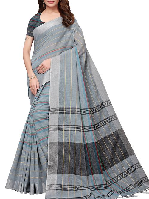 handloom striped saree with blouse - 15837105 - Very Small Image - 1